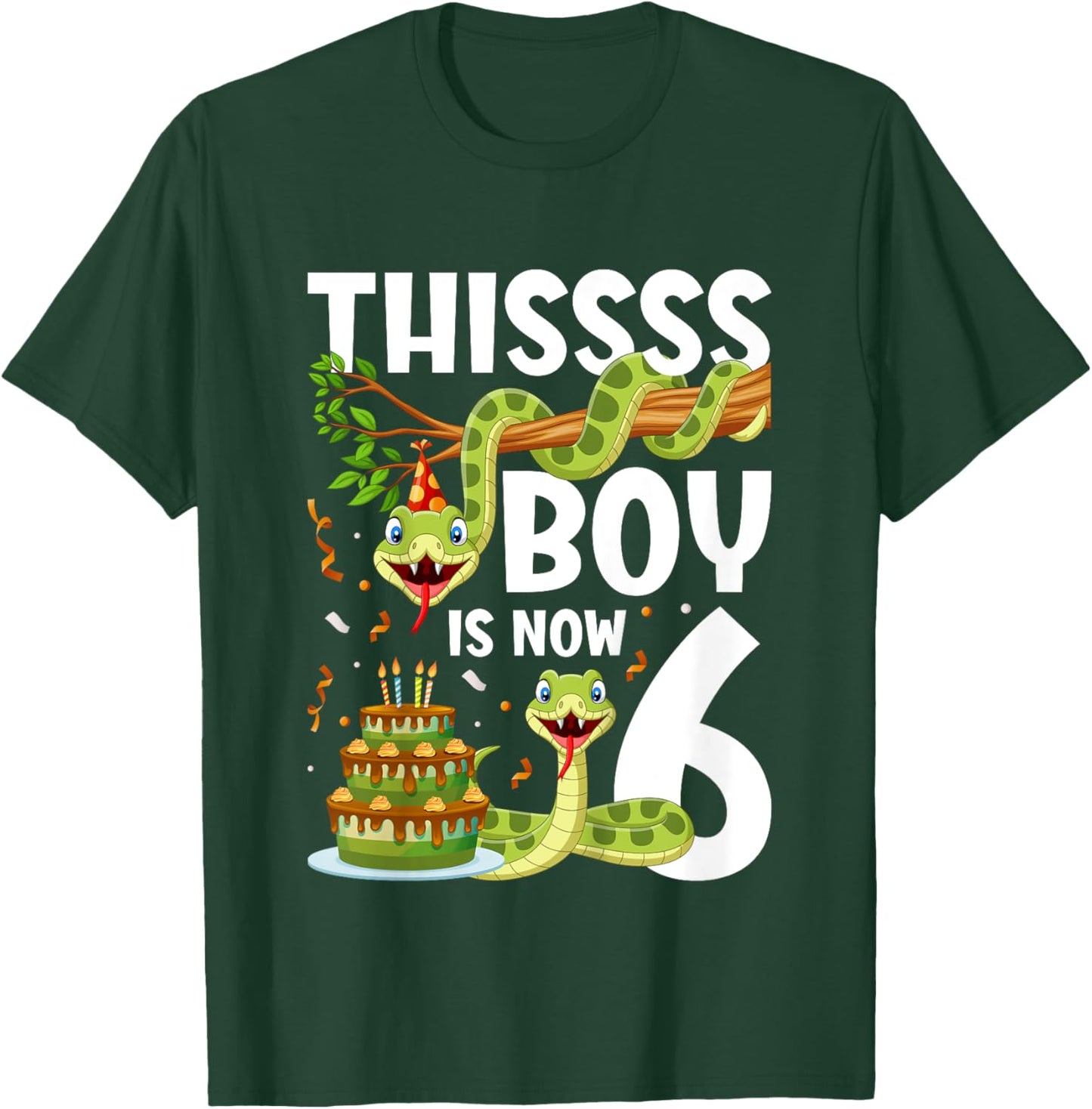 Kids 6th Reptile Birthday 6 Year Old Boy Snake Birthday Party T-Shirt - T-Shirt | Forest