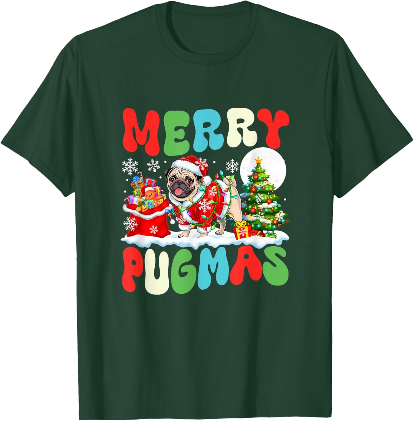 Merry Pugmas Christmas Santa Pug Colourful Costume Owner T-Shirt - T-Shirt | Forest