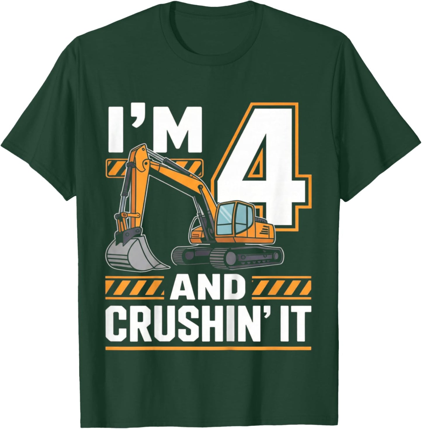 Kids Four 4yr 4th Birthday Construction Truck 4 Year Old Boy T-Shirt - T-Shirt | Forest