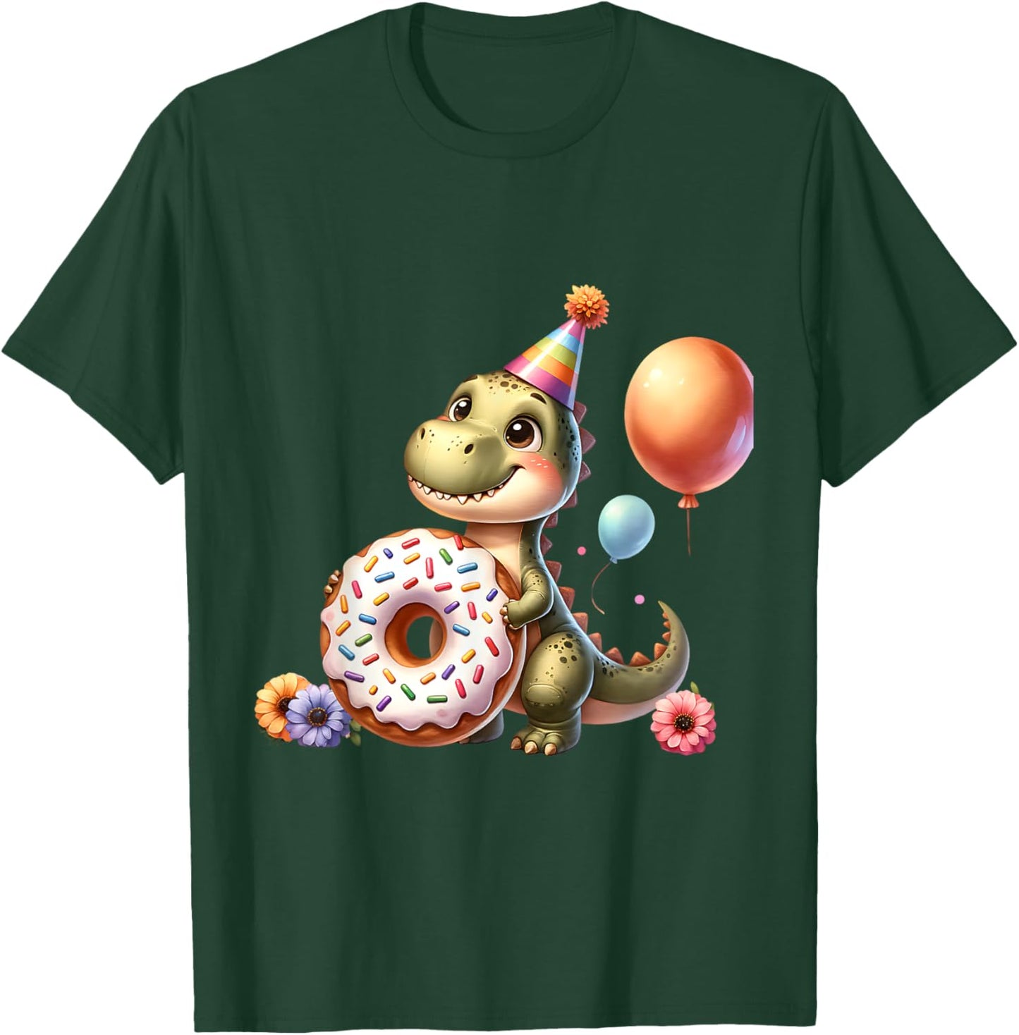 Cute Dinosaur with Donut Birthday Celebration T-Shirt - T-Shirt | Forest