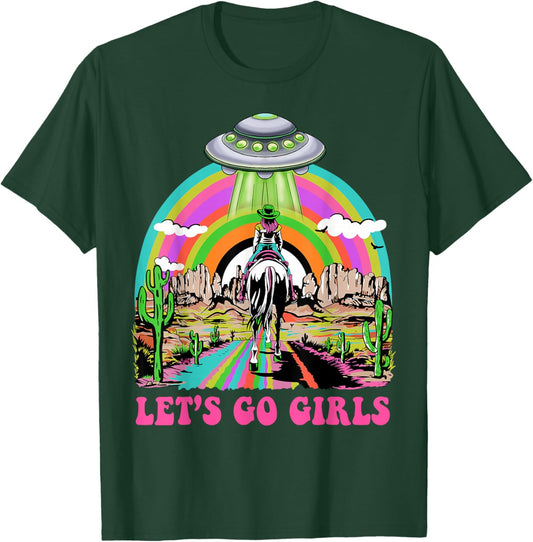 Let's Go Girls Retro Space Desert Cowgirl Bachelorette Party T-Shirt - T-Shirt | Forest