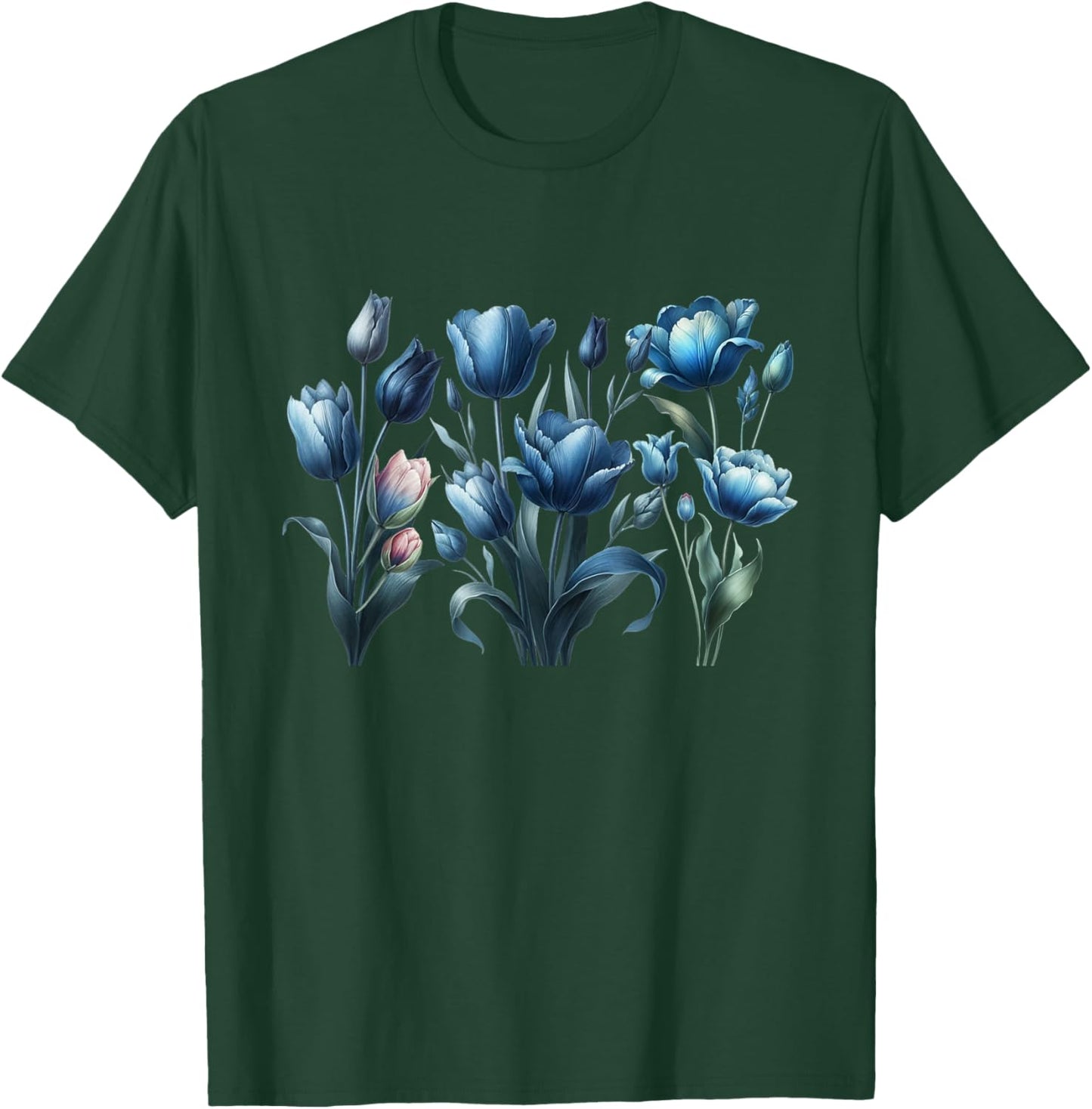 Vintage Blue Tulips Flower Blossoms Delight Florist Gardener T-Shirt - T-Shirt | Forest