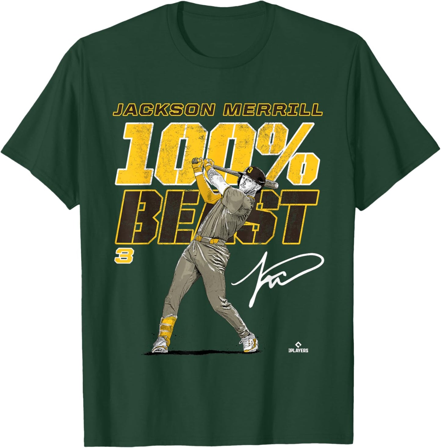 100% Beast Jackson Merrill San Diego Baseball MLBPA T-Shirt - T-Shirt | Forest
