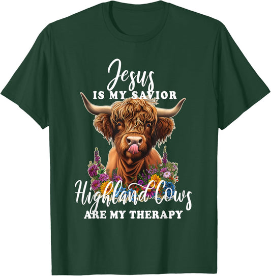 Highland Cow Jesus Christian Religious Highland Cow T-Shirt - T-Shirt | Forest