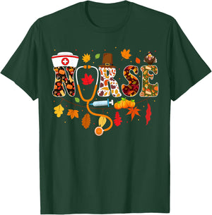 Thanksgiving Nurse Fall Nursing Thanksgiving Nurse Turkey RN T-Shirt - T-Shirt | Forest