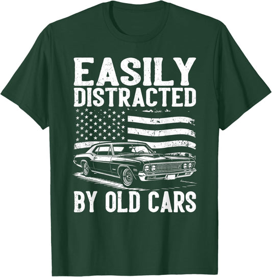 Easily Distracted by Old Cars Vintage T-Shirt - T-Shirt | Forest