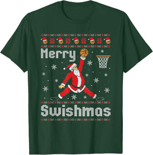 Merry Swishmas Basketball Dunk Rebound Santa Christmas Party T-Shirt - T-Shirt | Forest