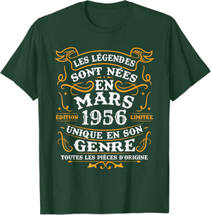 Vintage Birthday Gift 70 Years Born in March 1956 T-Shirt - T-Shirt | Forest