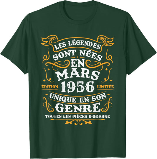 Vintage Birthday Gift 70 Years Born in March 1956 T-Shirt - T-Shirt | Forest