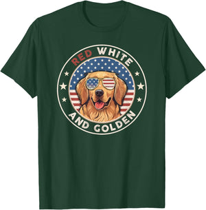 Red White Golden Retriever American Flag 4th of July Gift T-Shirt - T-Shirt | Forest