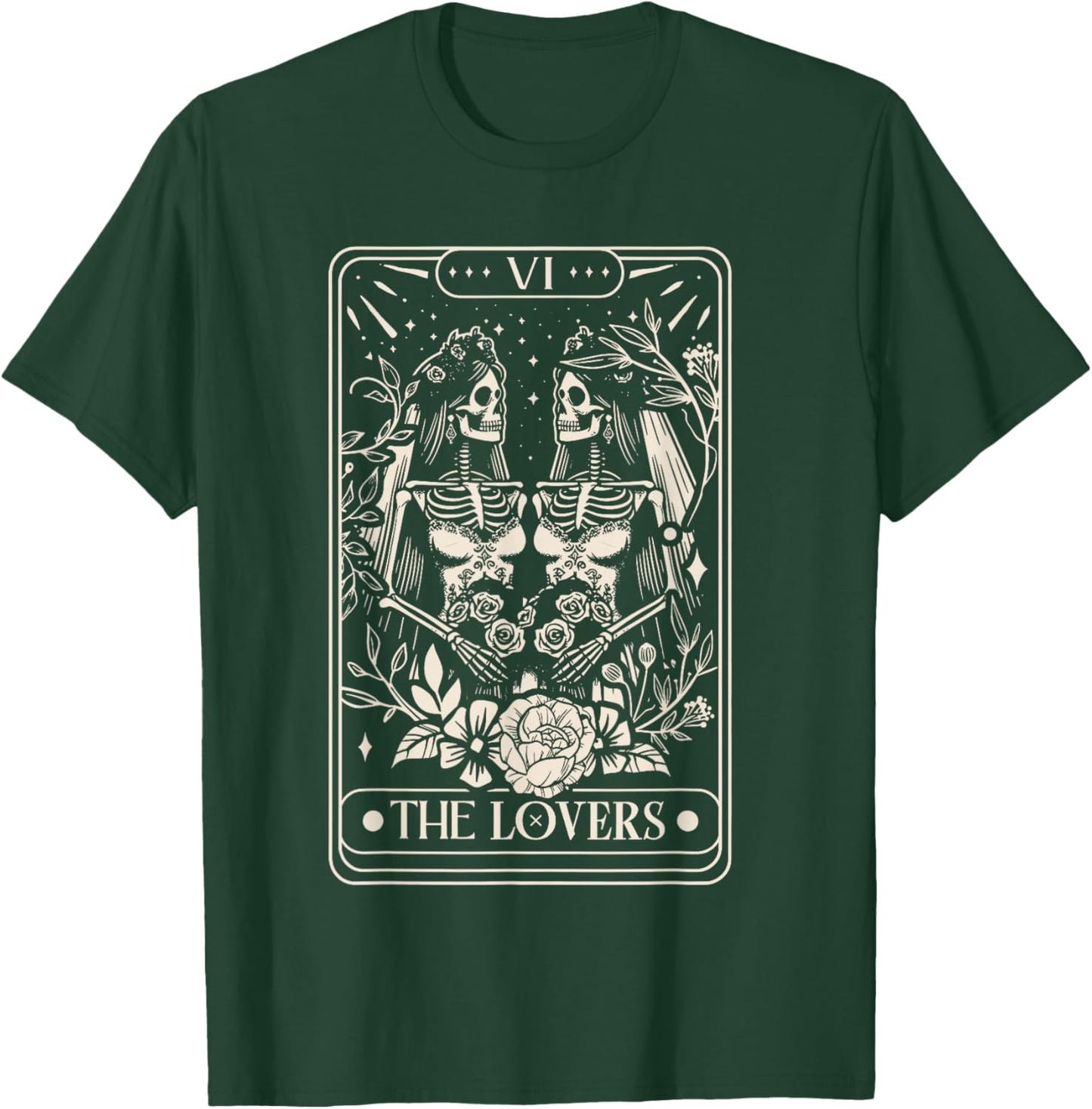 Tarot Card The Lovers Rainbow Kissing Lesbian Skeletons T-Shirt - T-Shirt | Forest