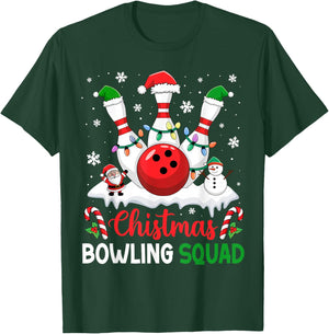 Christmas Bowling Squad Xmas Lights Santa Bowling Player T-Shirt - T-Shirt | Forest