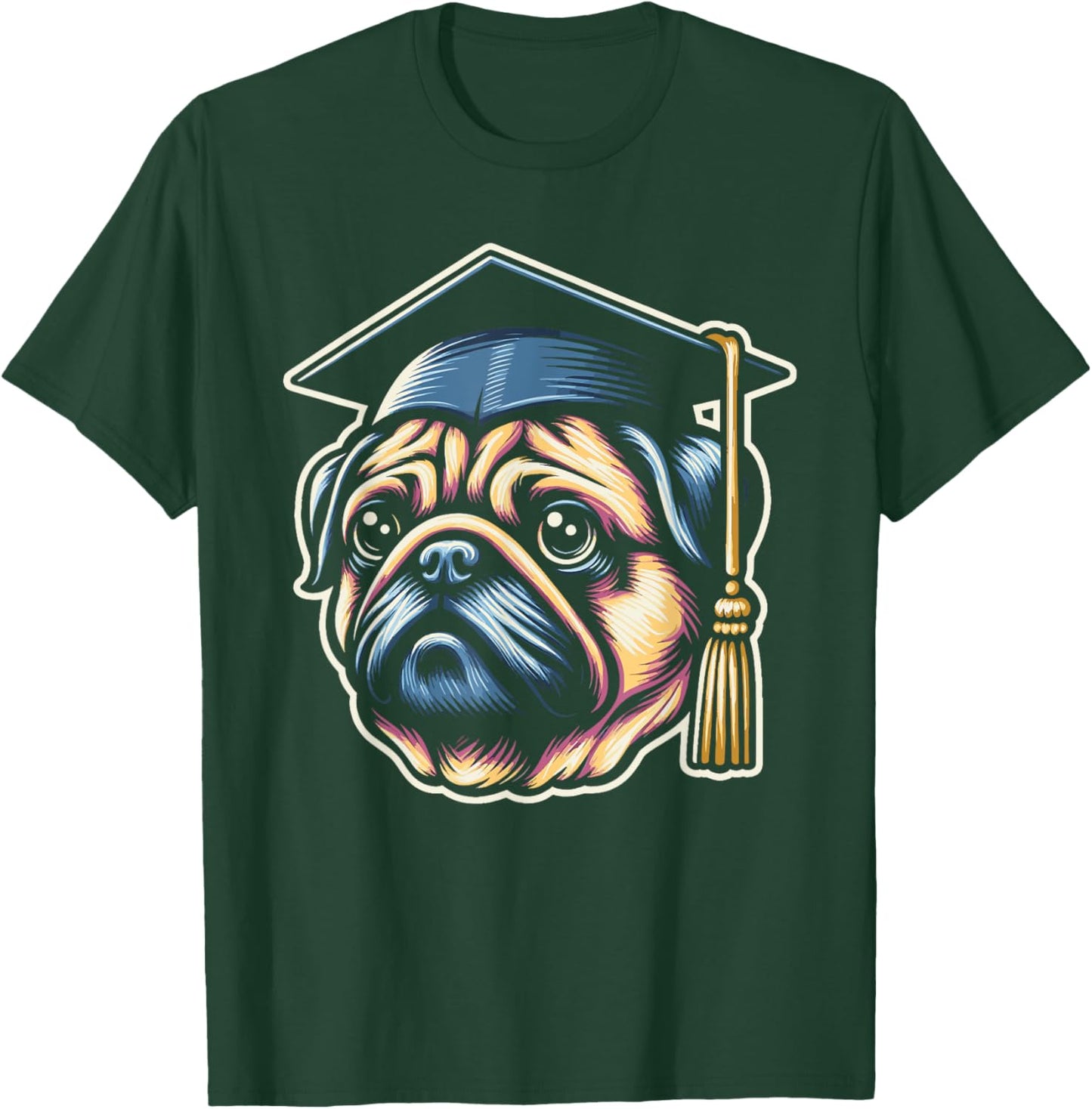 Pug Wearing Graduation Toga Hat Grad Party Pug Lover T-Shirt - T-Shirt | Forest