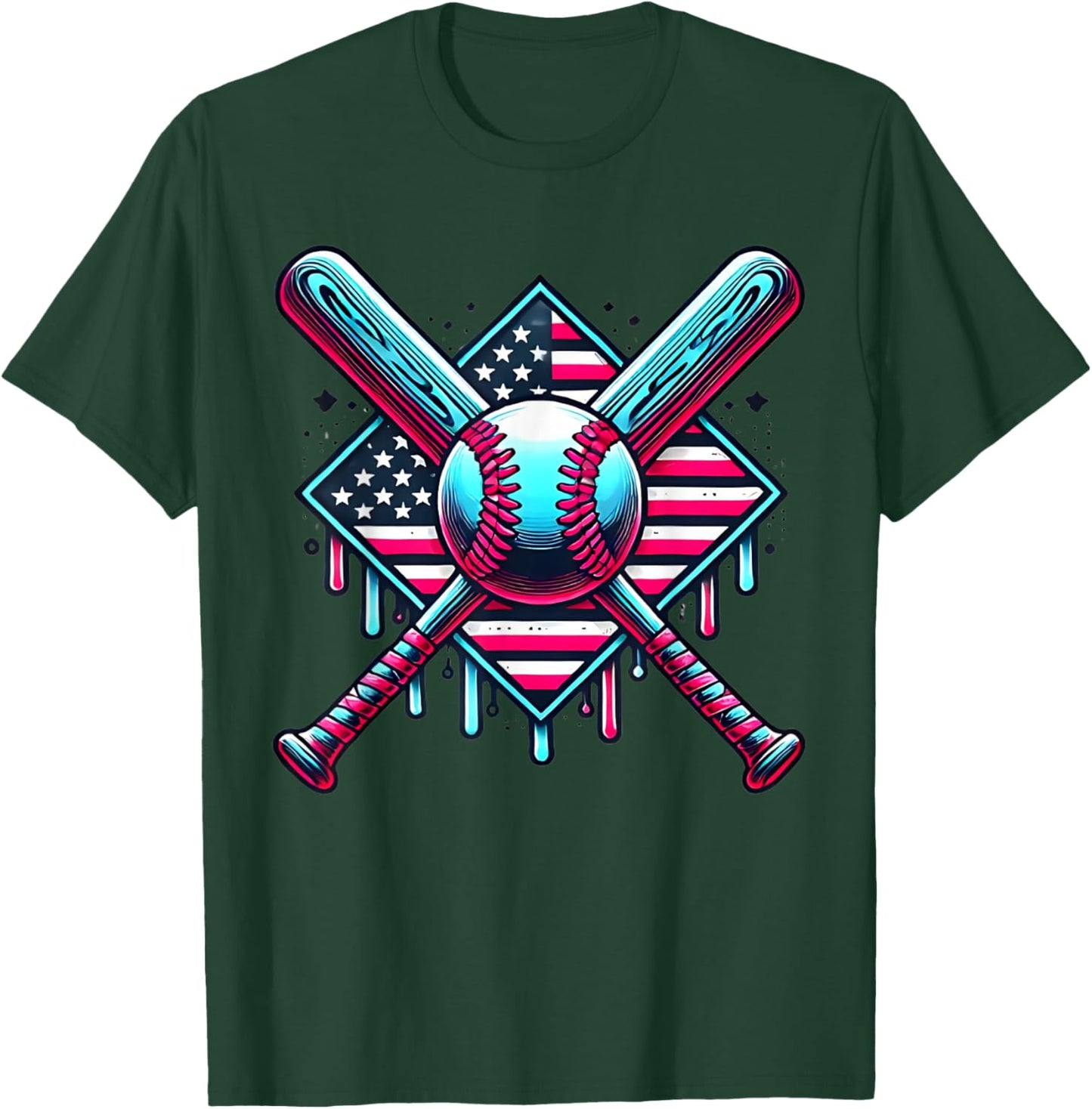 Baseball Drip For Boys American Flag USA Graphic Patriotic T-Shirt - T-Shirt | Forest
