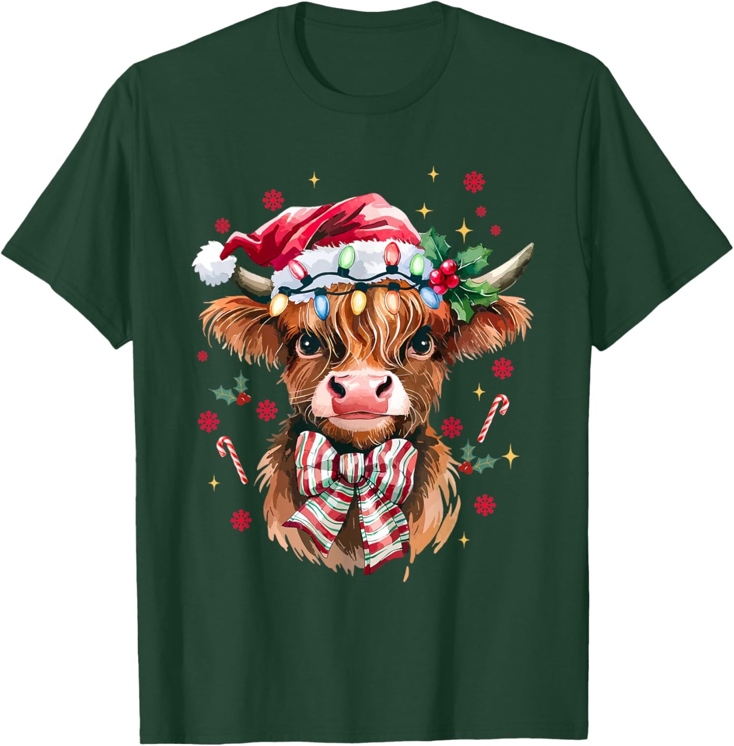 Coquette Christmas Western Highland Cow Santa Xmas Holiday T-Shirt - T-Shirt | Forest