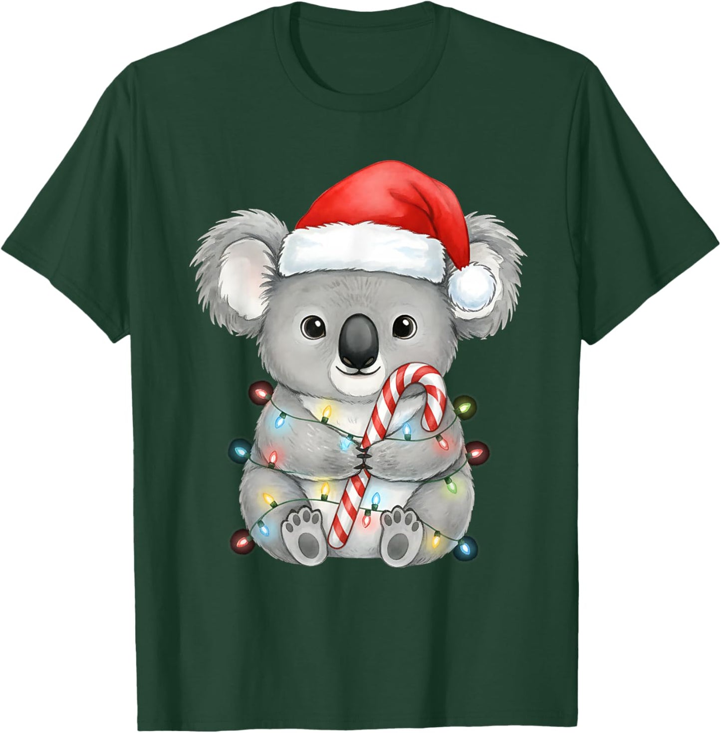 Koala Christmas Lights Santa Hat Snow Holiday Animal Love T-Shirt - T-Shirt | Forest