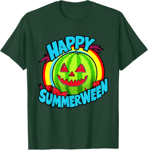 Happy Summerween Summer Watermelon Jack-o-lantern Halloween Men Women T-Shirt - T-Shirt | Forest