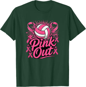 Volleyball Pink Out Breast Cancer Awareness Pink Ribbon T-Shirt - T-Shirt | Forest