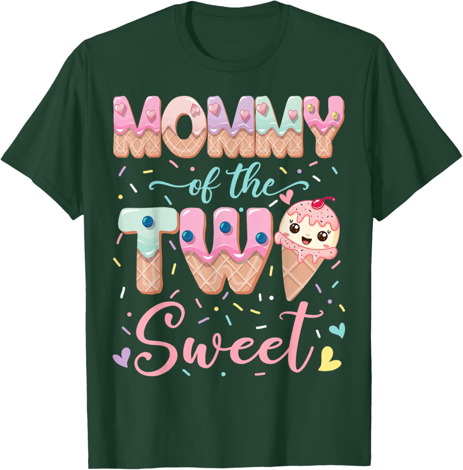 Mommy Of The Two Sweet Ice Cream Lover 2Nd Birthday Girl T-Shirt - T-Shirt | Forest