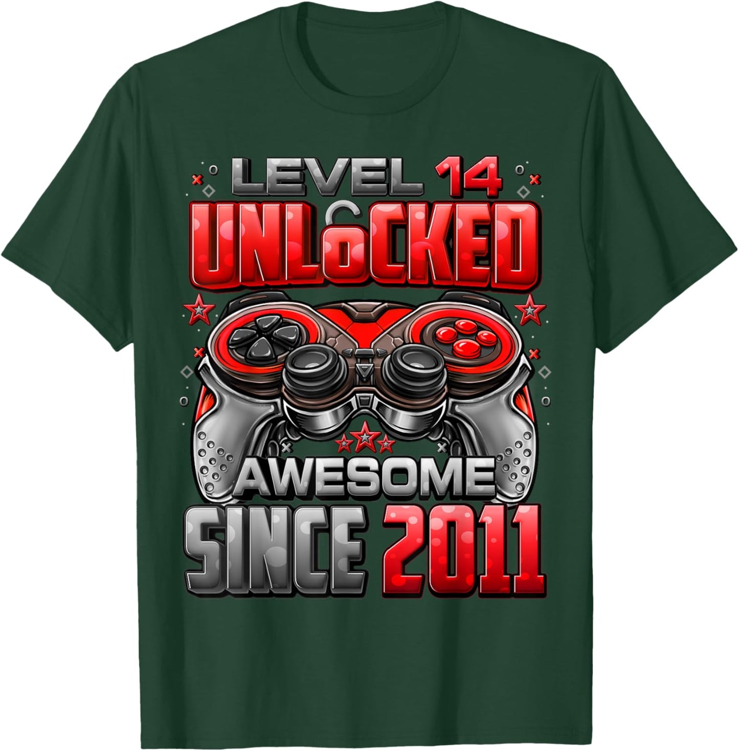 Level 14 Unlocked Awesome Since 2011 14th Birthday Gaming T-Shirt - T-Shirt | Forest