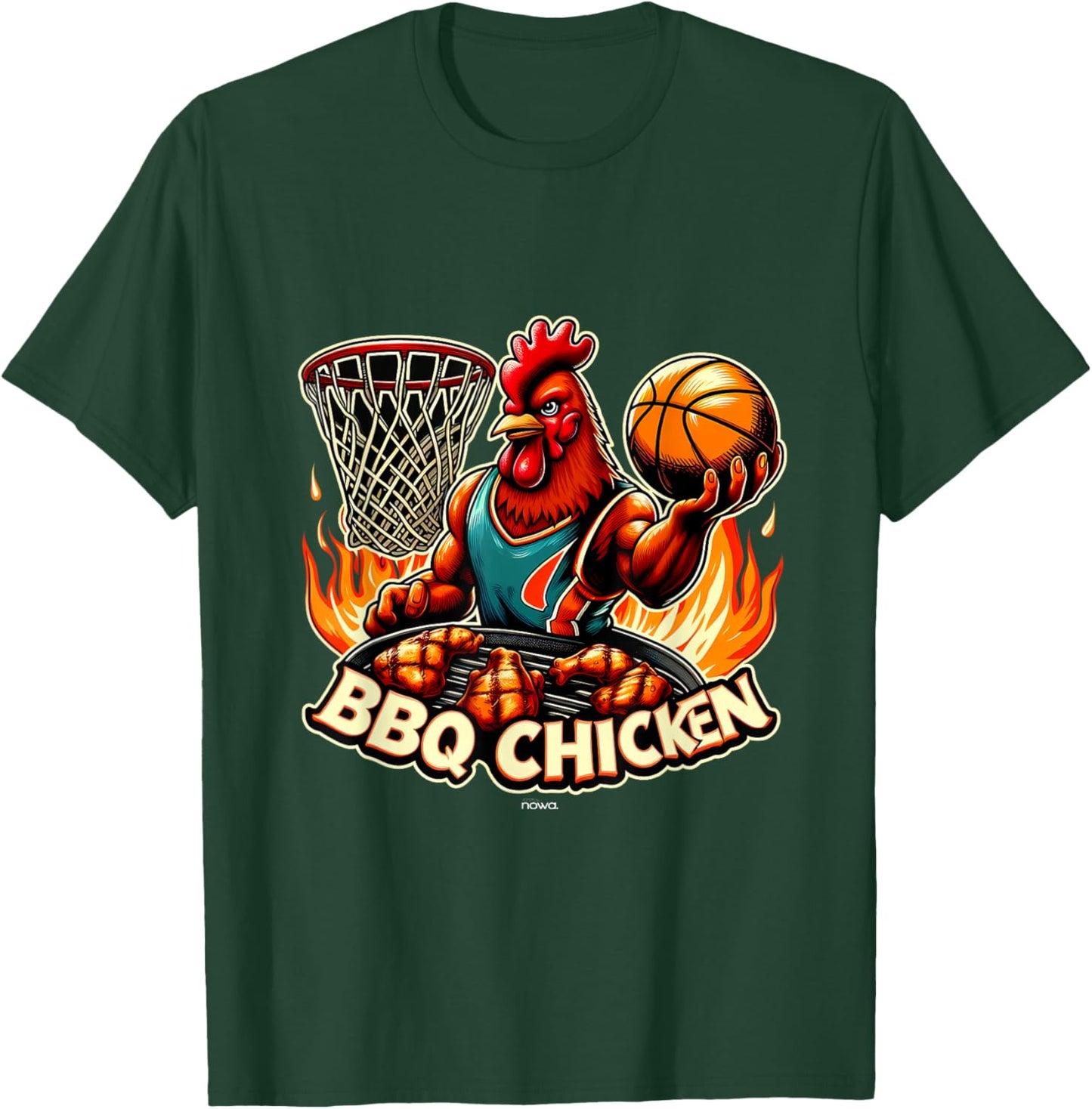 Bbq Chicken with Grill on Flames Playing Basketball T-Shirt - T-Shirt | Forest