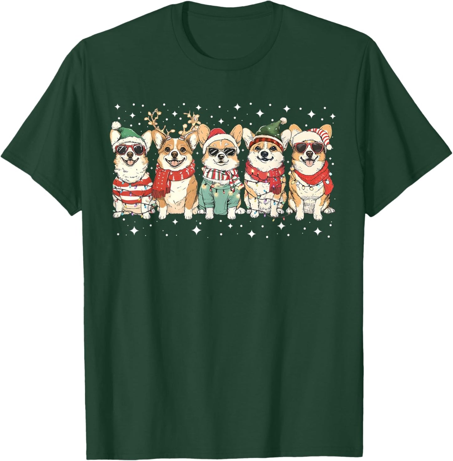 Corgi Santa Christmas Lights Xmas PJ Dog Lover Merry Corgmas T-Shirt - T-Shirt | Forest