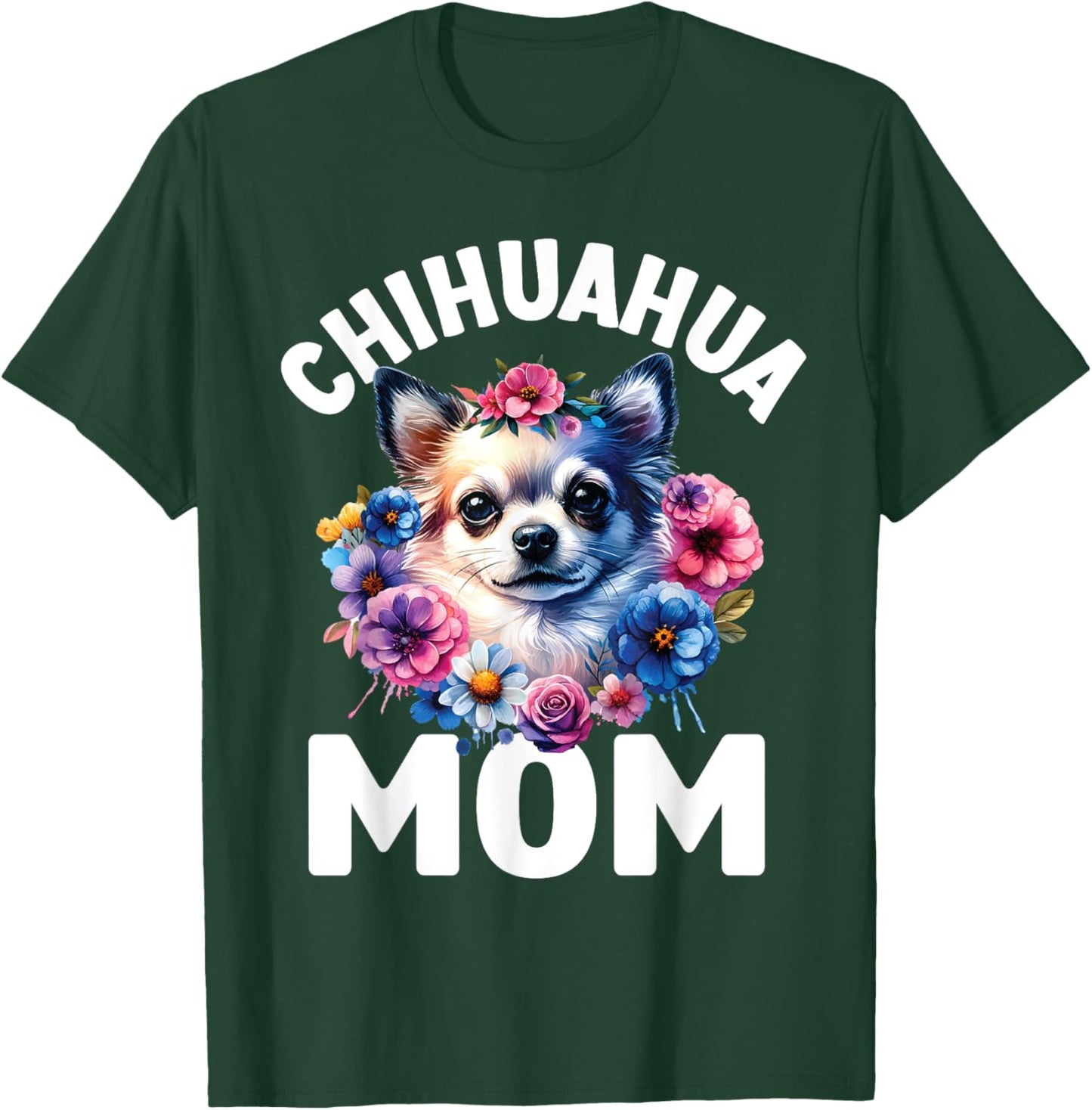 Watercolor Floral Chihuahua Mama Dog Lovers Mother's Day Women Kids T-Shirt - T-Shirt | Forest