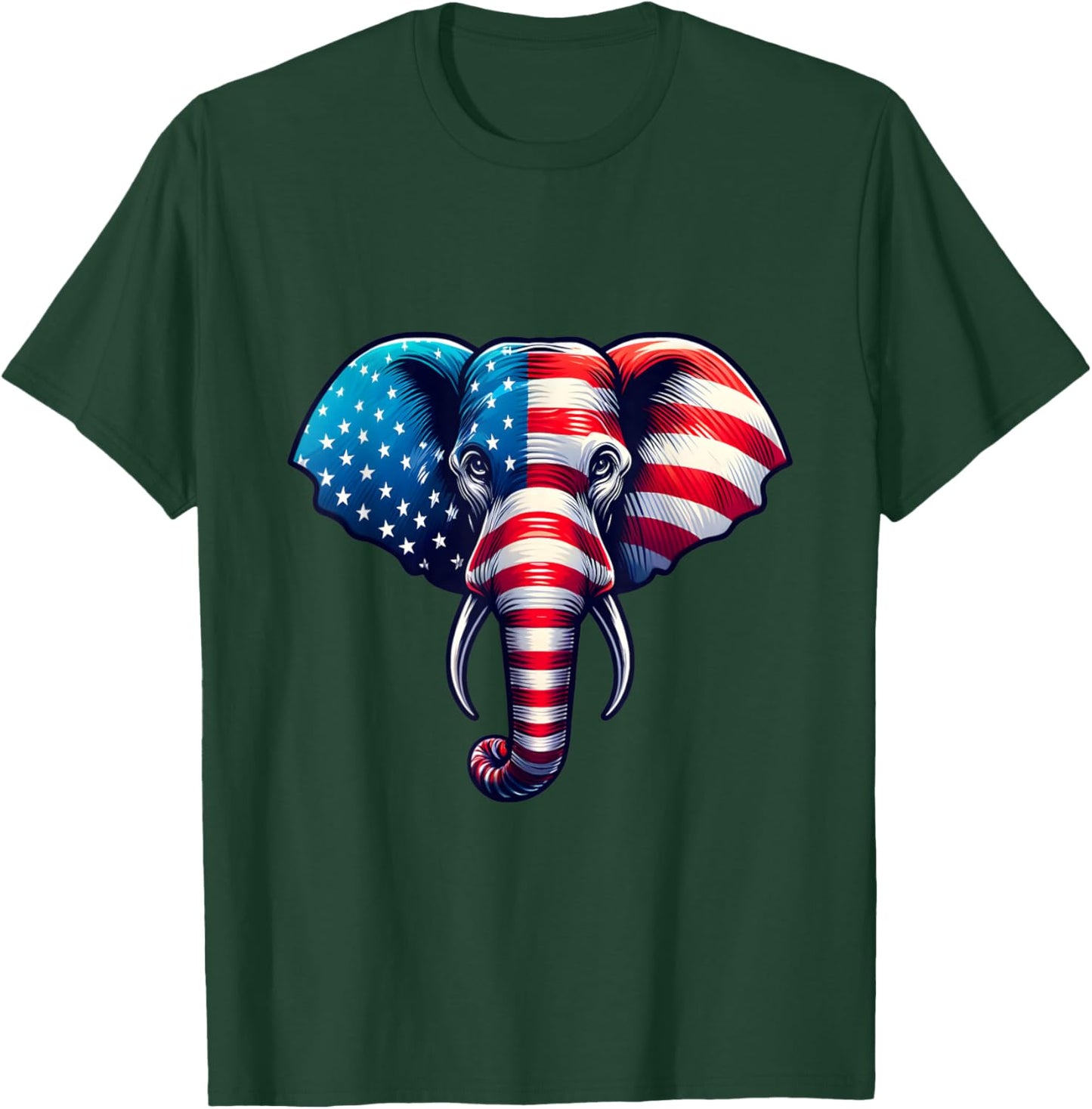 American Flag Elephant 4th of July Patriotic Elephant Face T-Shirt - T-Shirt | Forest