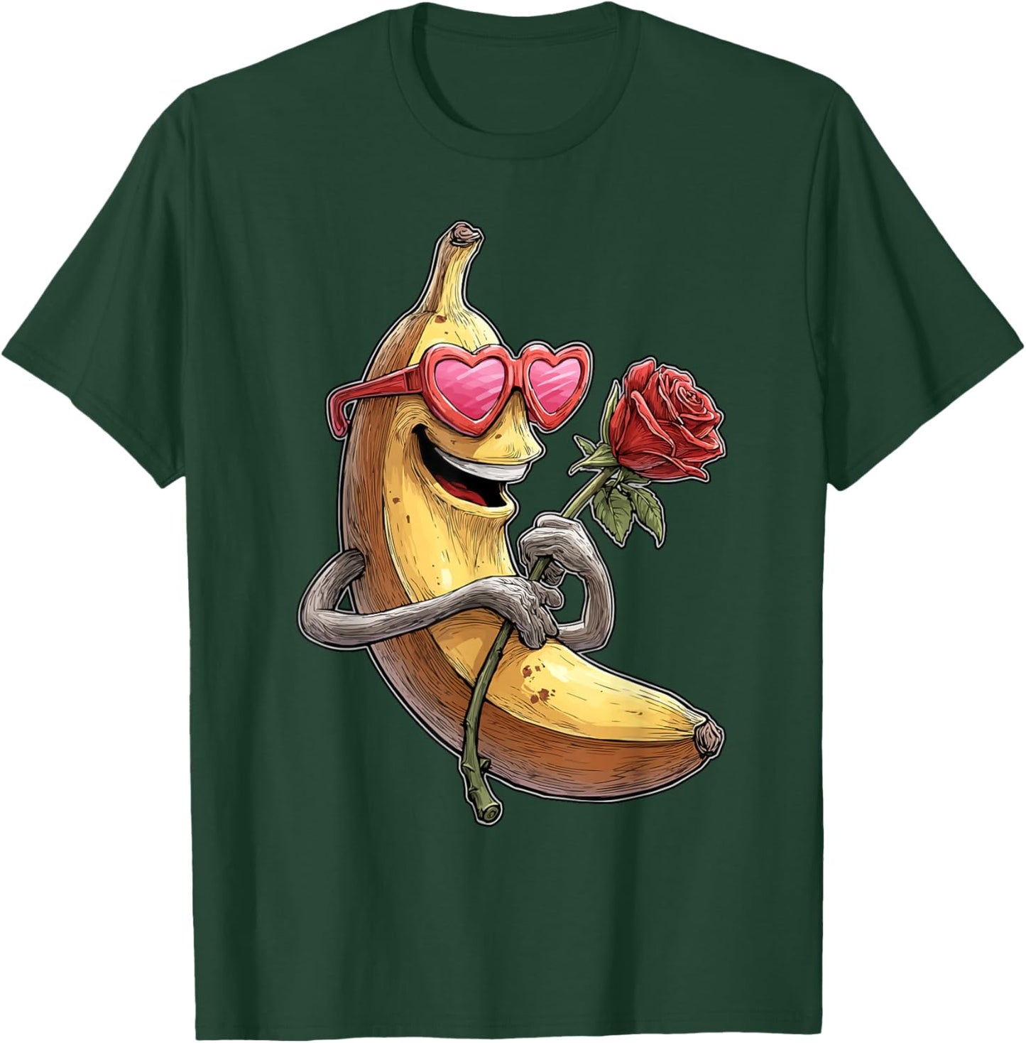 Cute Banana with Glasses Heart Pink Kawaii Valentine's Day T-Shirt - T-Shirt | Forest