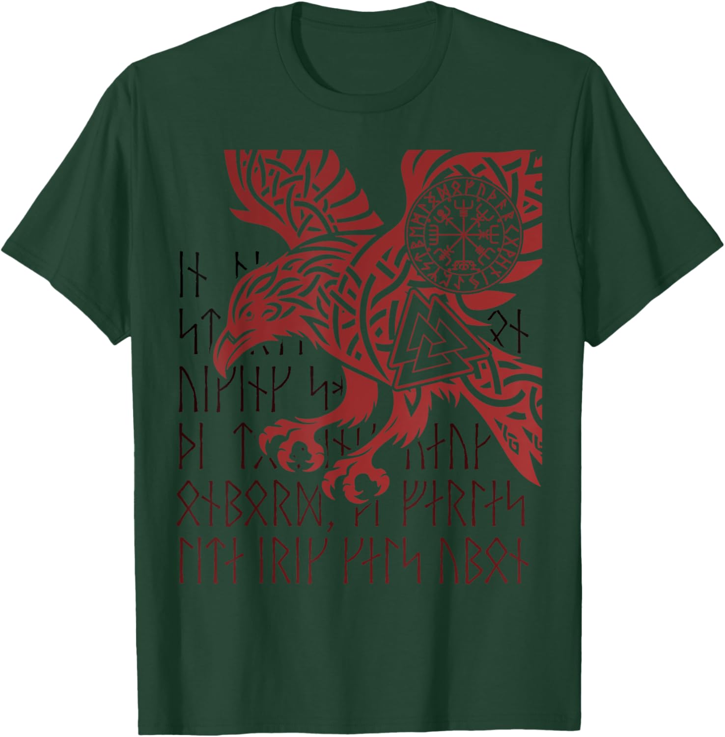 Odin's Raven, Viking Compass, Valknut & Runes Viking Warrior T-Shirt - T-Shirt | Forest