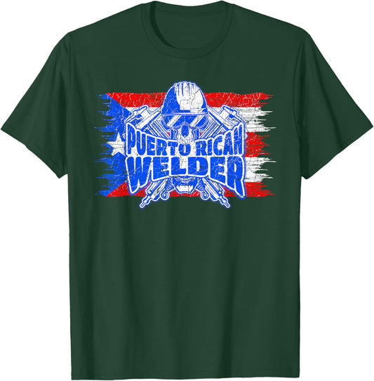 Proud Puerto Rican Welder Skull with Flag of Puerto Rico T-Shirt - T-Shirt | Forest