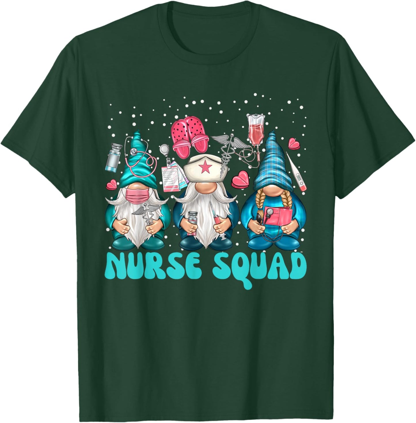 Funny Christmas Scrub Tops Women Gnomes Scrubs Nurse Squad T-Shirt - T-Shirt | Forest
