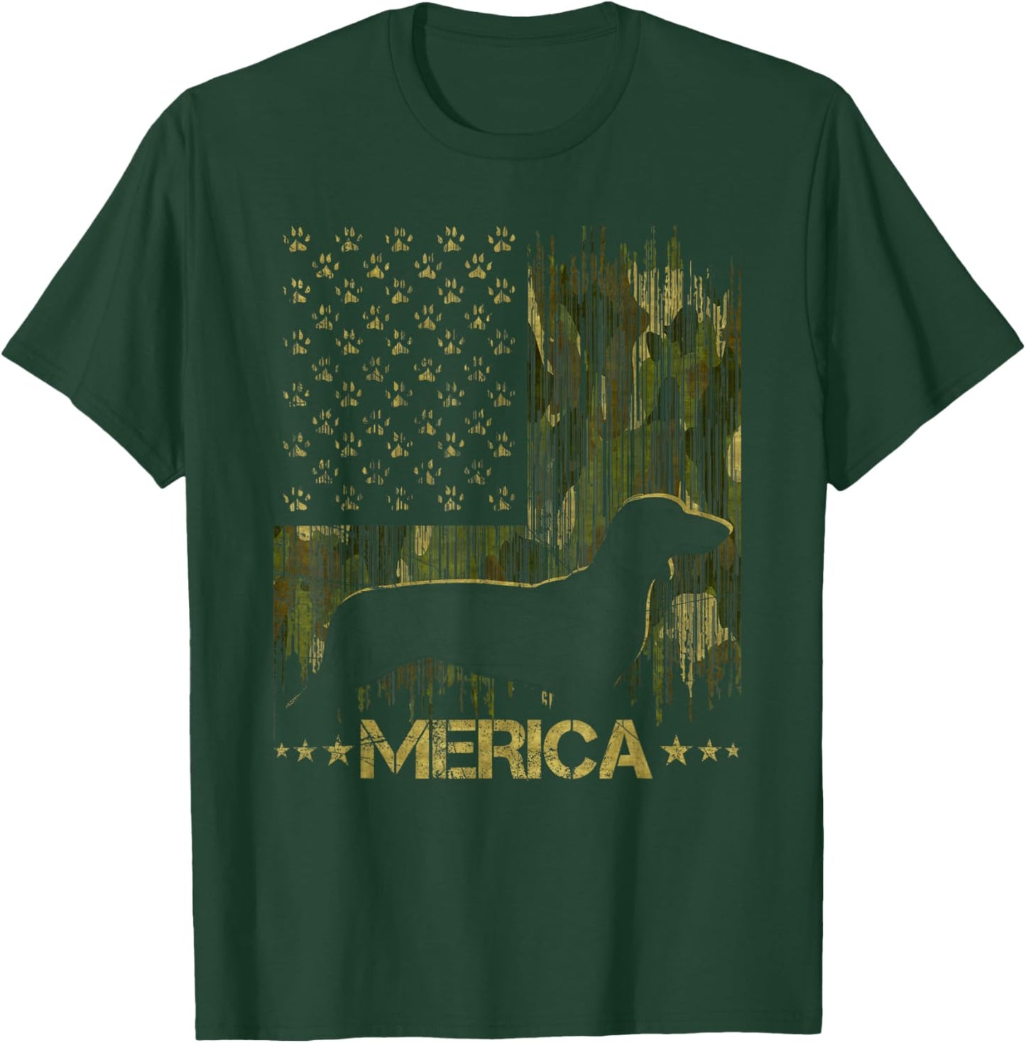 Vintage Camouflage USA Flag Merica Dachshund Dog Silhouette Men Women Kids T-Shirt - T-Shirt | Forest