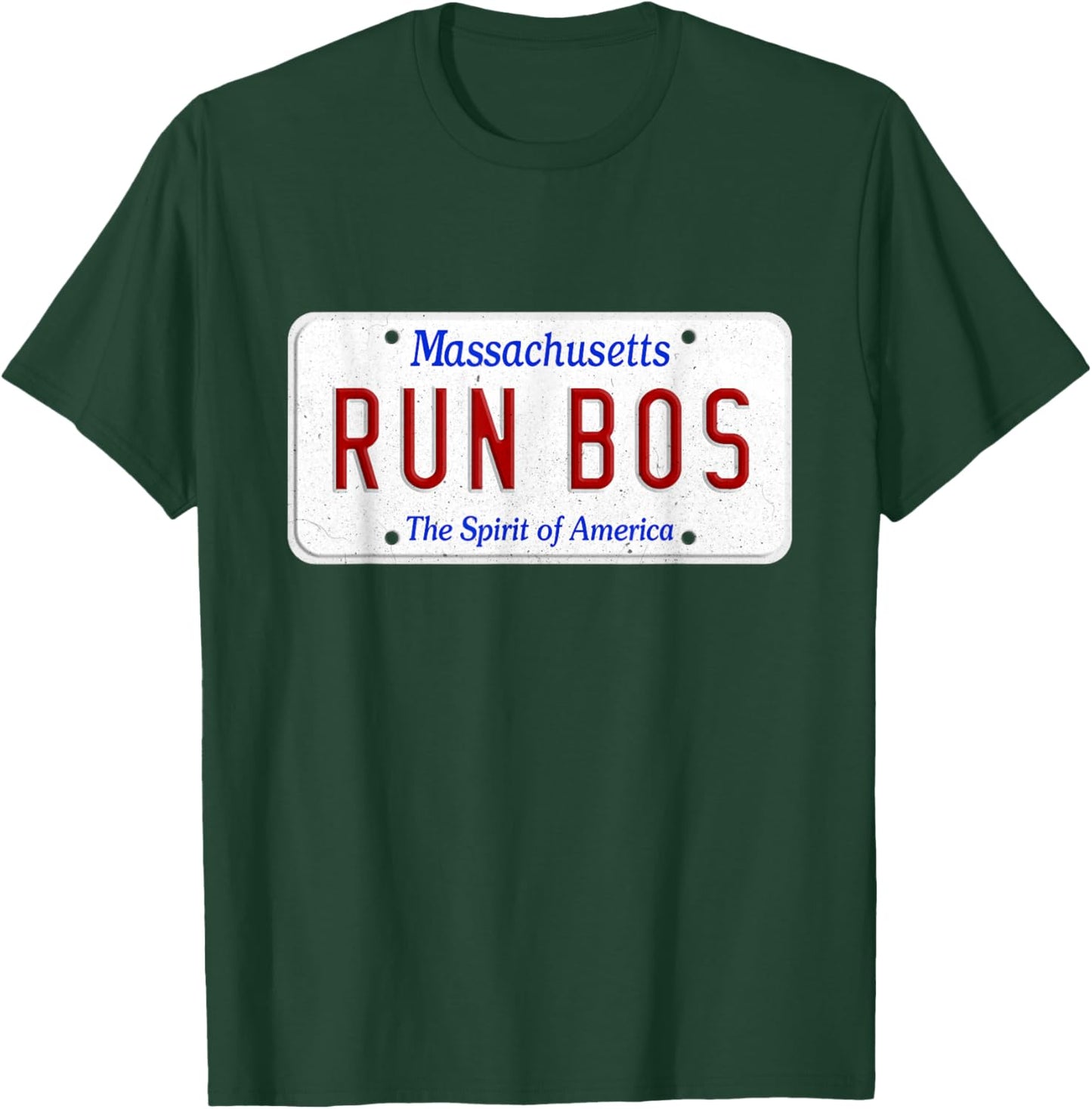 Run Bos Boston Mass Running Distance Runner license plate T-Shirt - T-Shirt | Forest