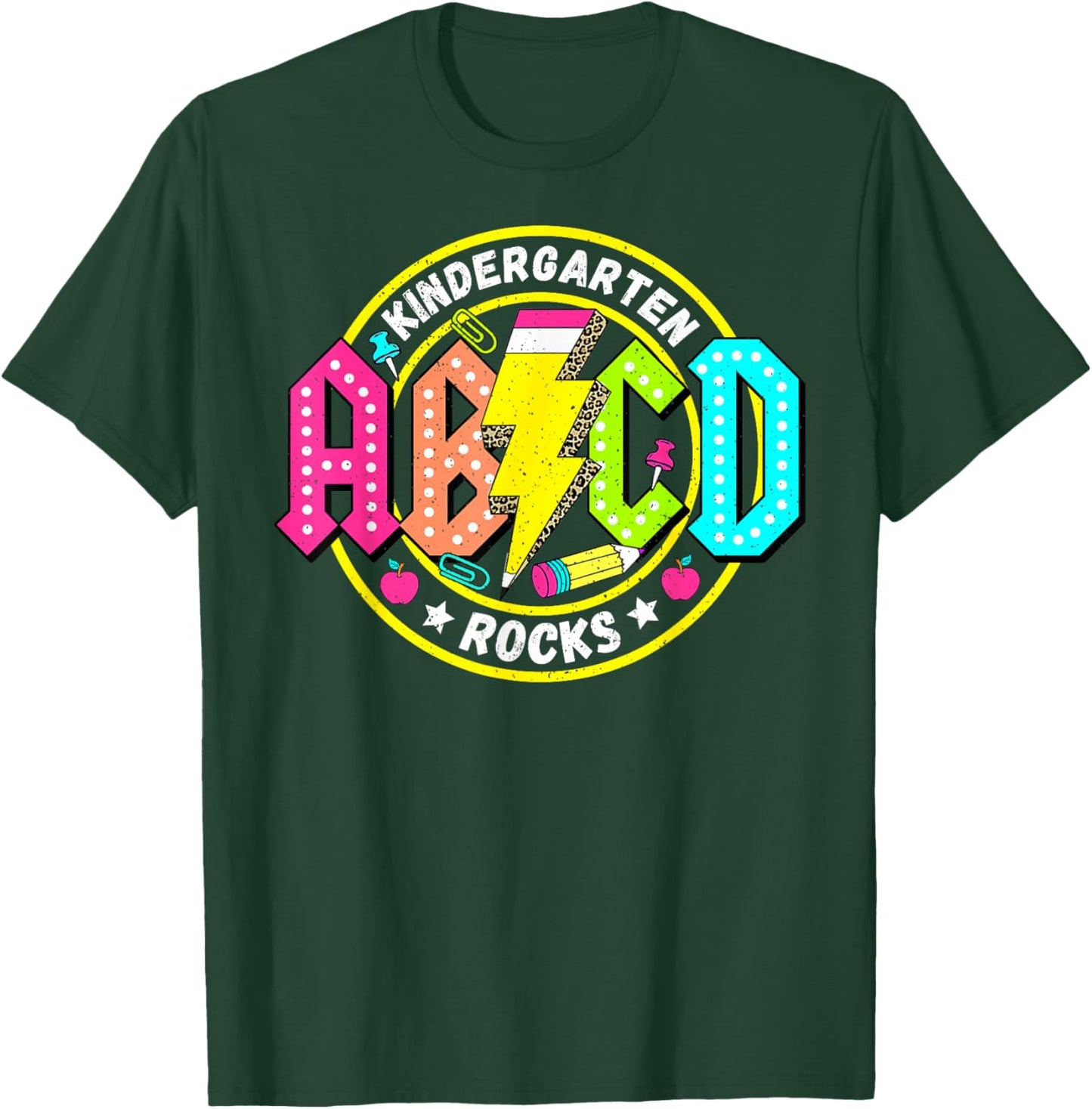 Kindergarten Rocks ABCD Back to School Funny Rock Teacher T-Shirt - T-Shirt | Forest