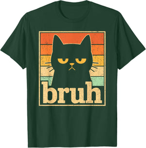 Bruh Cat Meme Graphic – Funny Cat Retro Meme for Teens T-Shirt - T-Shirt | Forest