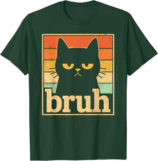 Bruh Cat Meme Graphic – Funny Cat Retro Meme for Teens T-Shirt - T-Shirt | Forest