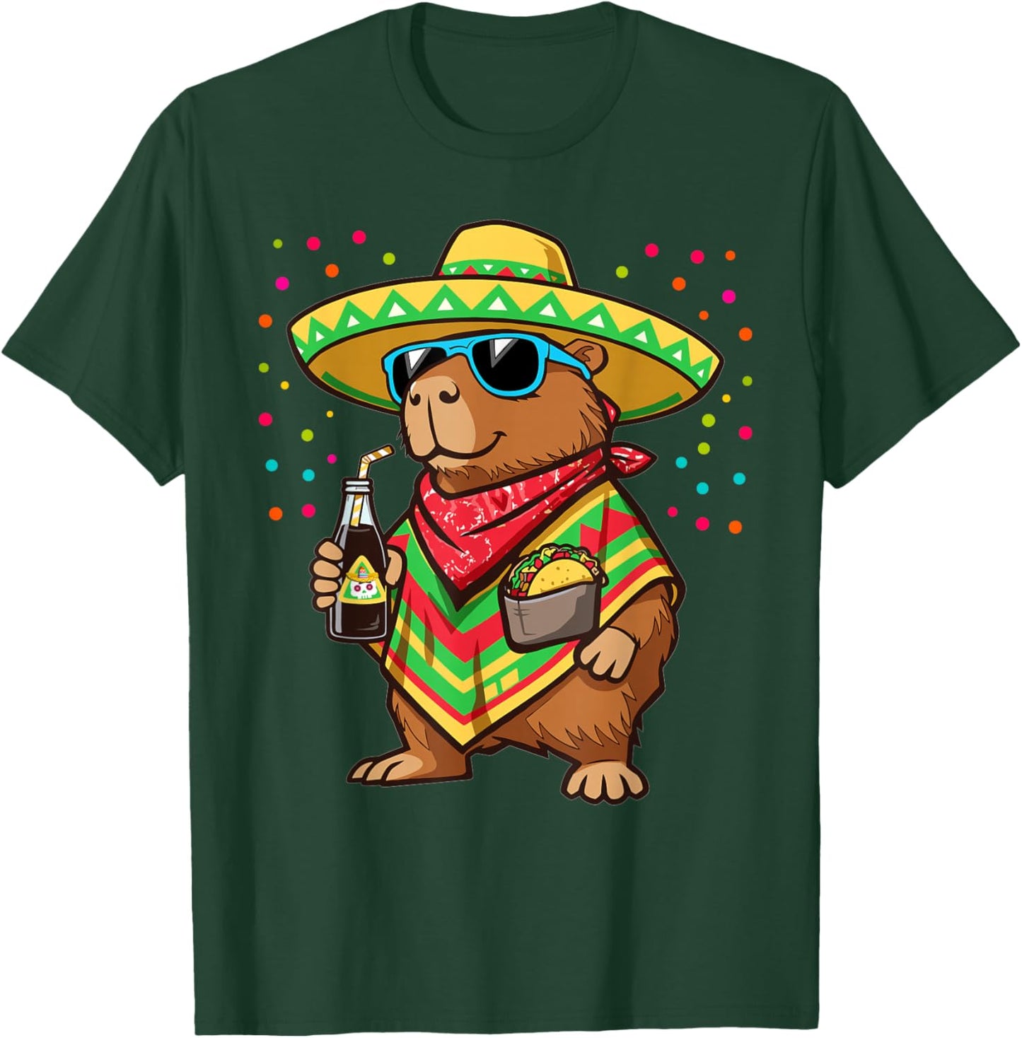 Funny Cinco De Mayo Capybara Sombrero Taco Fiesta Mexican T-Shirt - T-Shirt | Forest