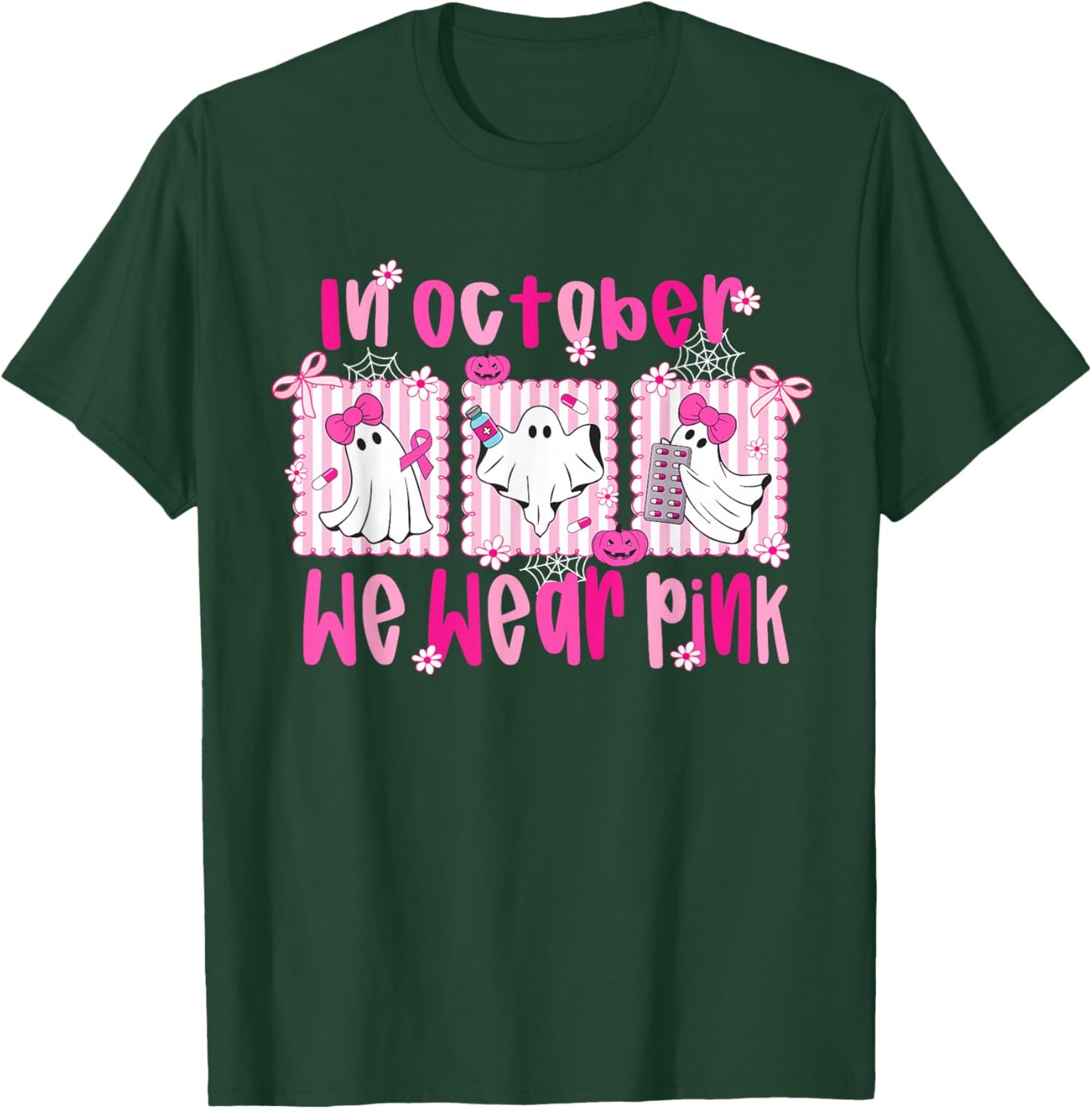 in October We Wear Pink Pharmacy Tech Life Breast Cancer T-Shirt - T-Shirt | Forest