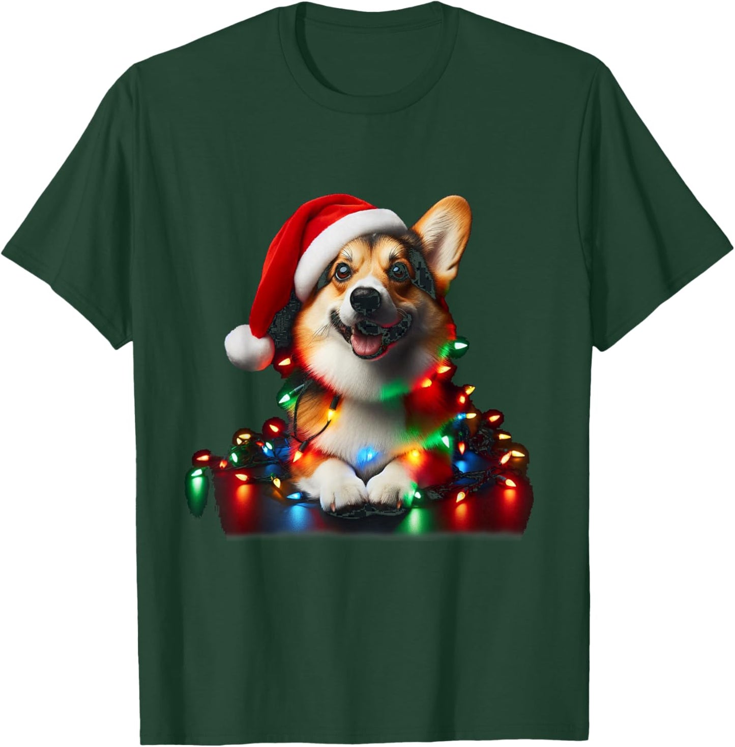 Corgi Santa Christmas Tree Lights Boys Men Corgmas Dog T-Shirt - T-Shirt | Forest