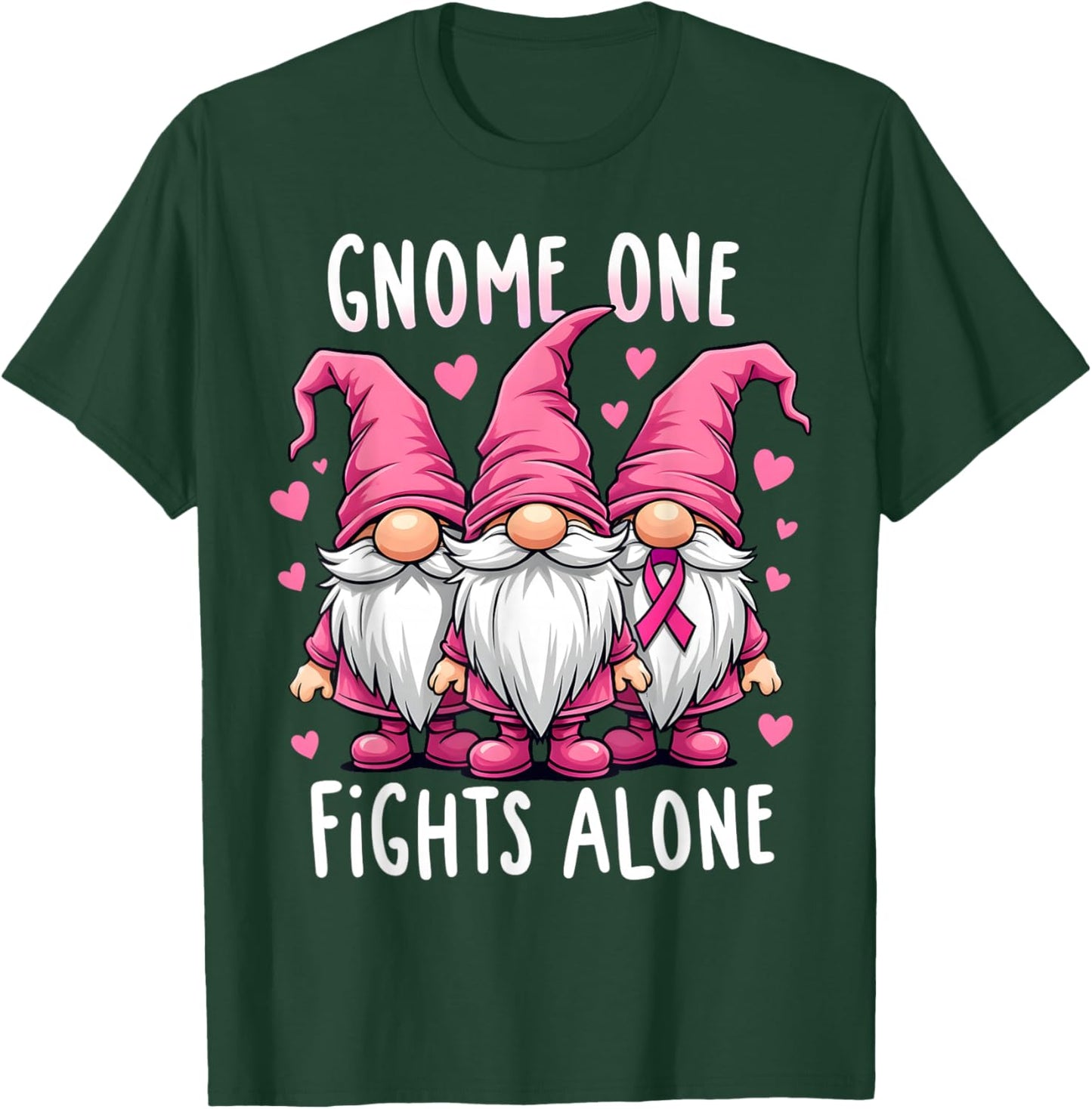 Gnome One Fights Alone Breast Cancer Awareness Pink Women T-Shirt - T-Shirt | Forest