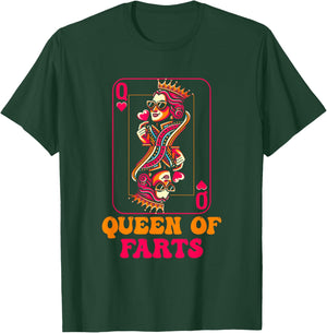 Queen of Farts Parody Playing Card with Lady Crowned Retro T-Shirt - T-Shirt | Forest