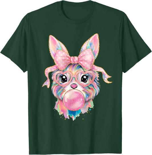 Funny Bunny Face Glasses Rabbit Coquette Bow Easter Trendy T-Shirt - T-Shirt | Forest