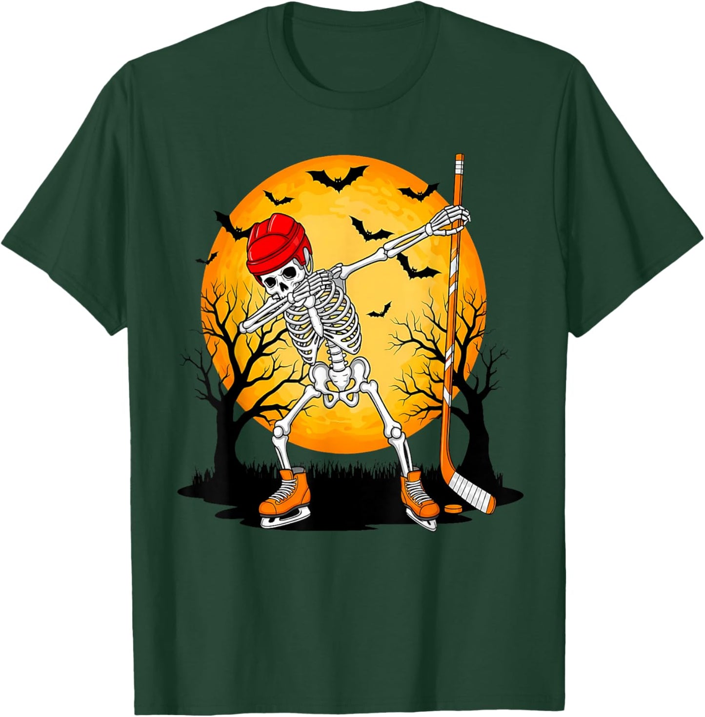 Skeleton Ice Hockey Halloween Boys Dabbing Hockey T-Shirt - T-Shirt | Forest