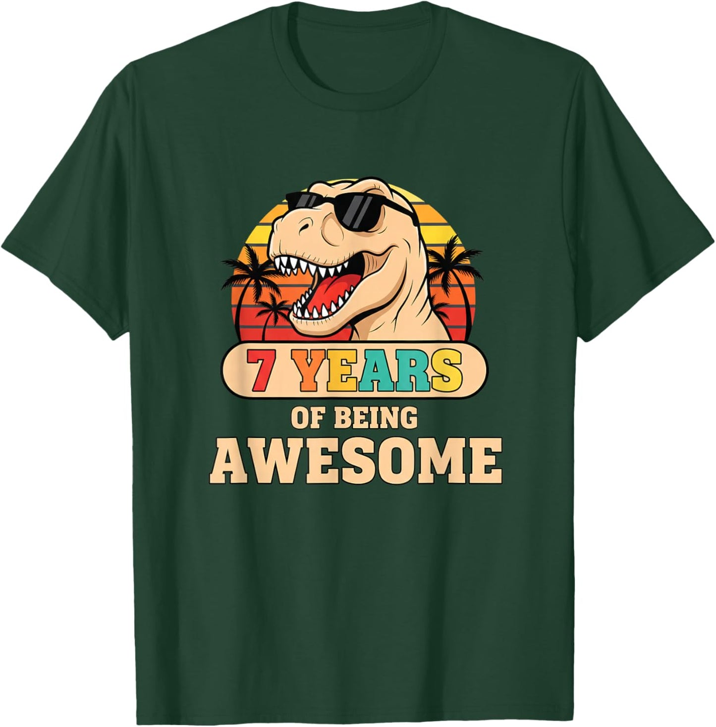 Baseball 7 Years of Being Awesome 7th Birthday Retro Dino T-Shirt - T-Shirt | Forest