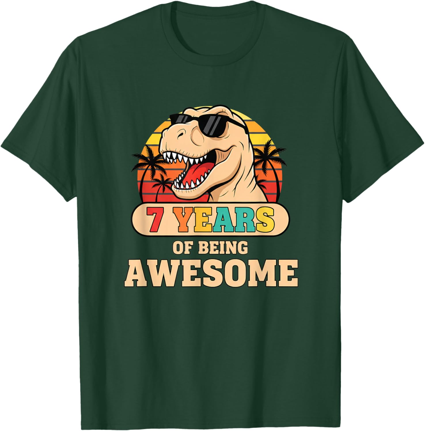 Baseball 7 Years of Being Awesome 7th Birthday Retro Dino T-Shirt - T-Shirt | Forest