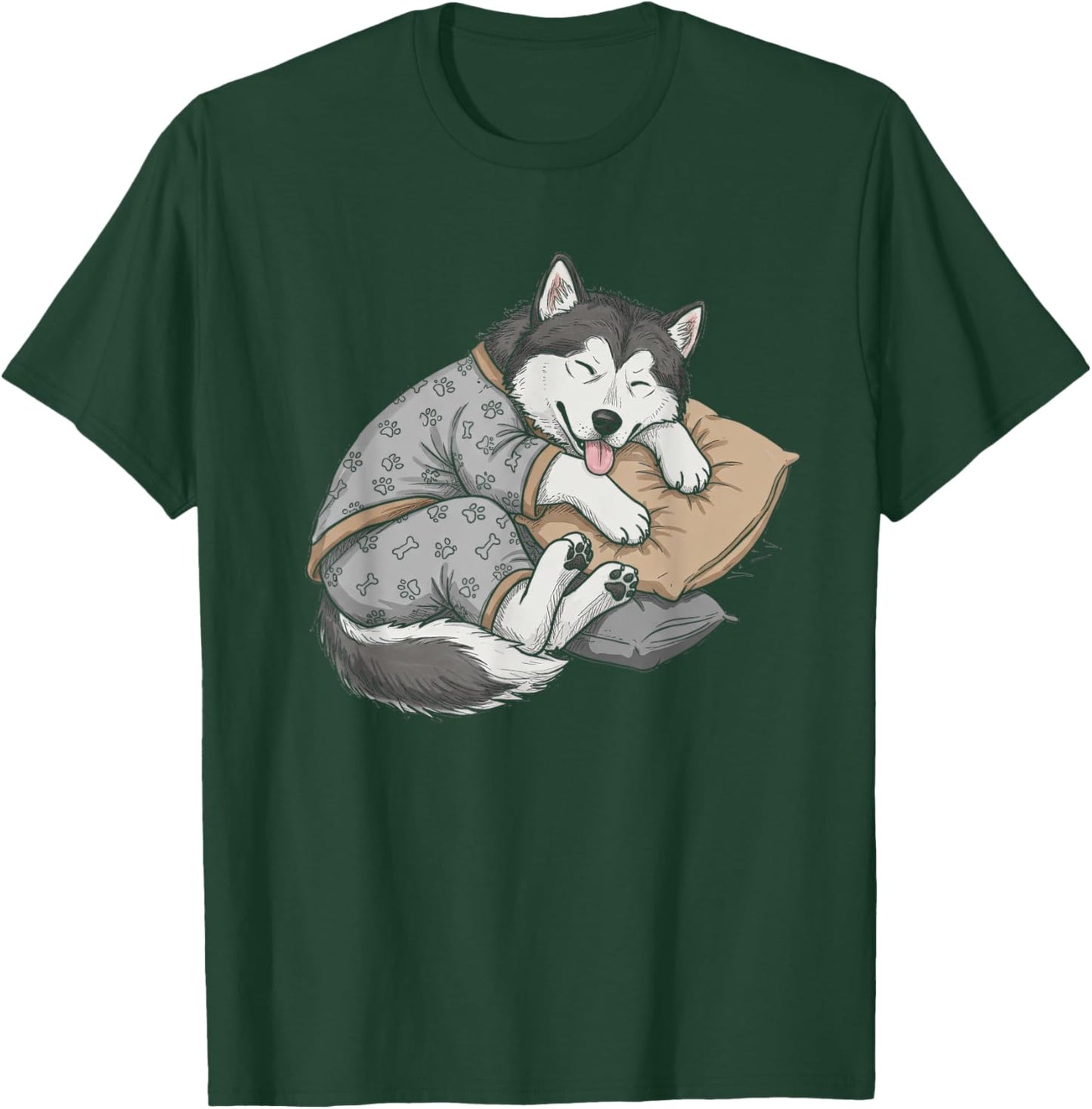 Funny Sleepy Alaskan Malamute Pajama Men Women Kids T-Shirt - T-Shirt | Forest