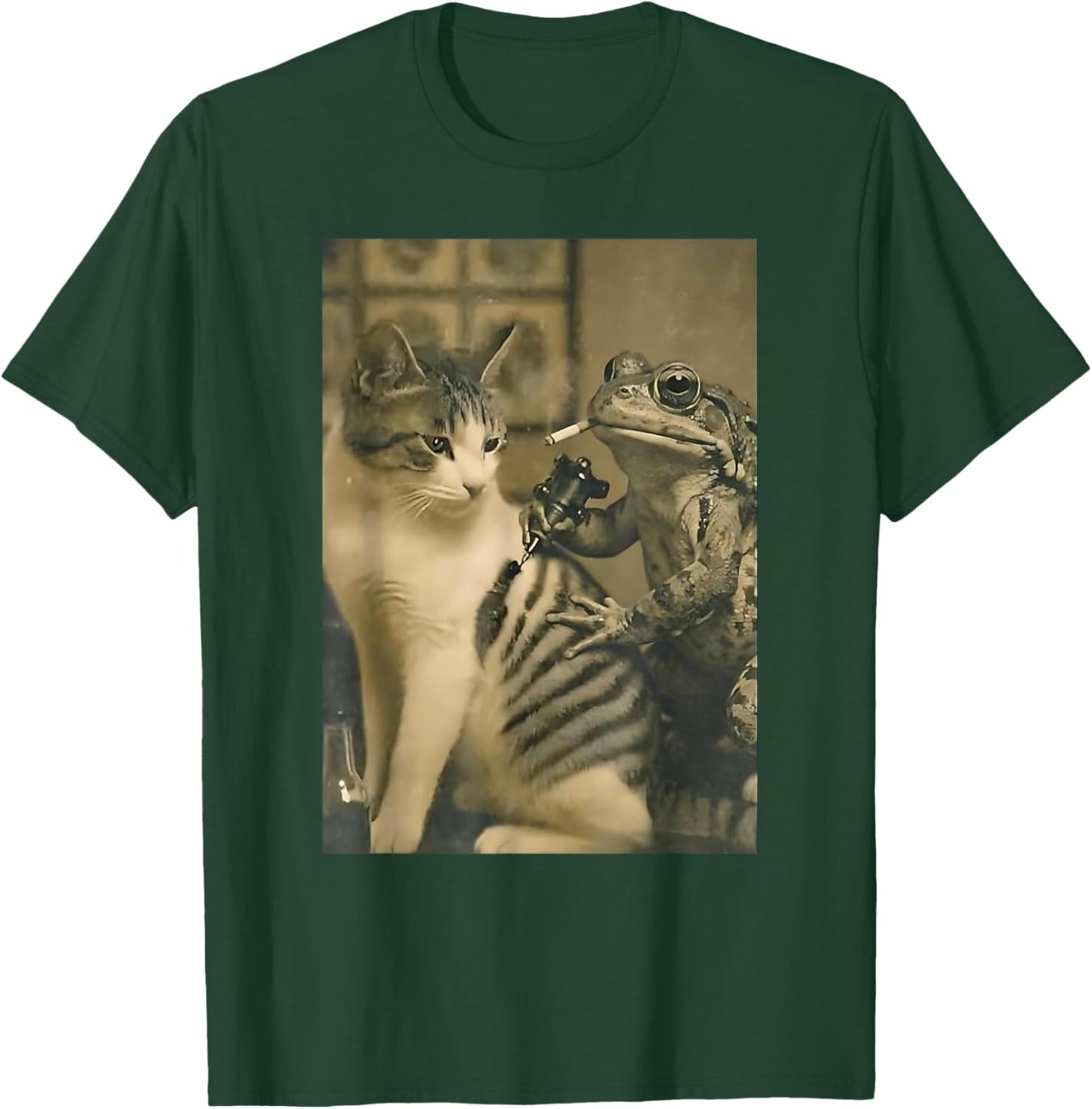 Vintage Cat Tattoo Inked Frog Artist Funny Meme T-Shirt - T-Shirt | Forest