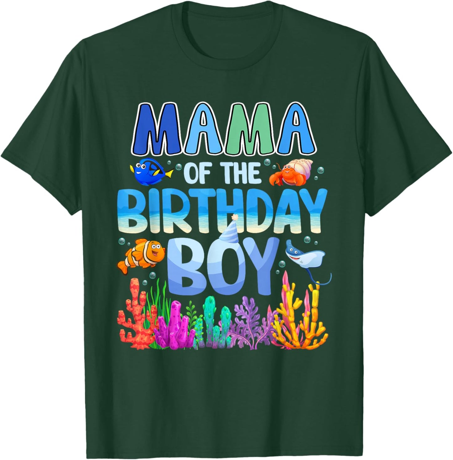 Mama of The Birthday Boy Aquarium Sea Animals Matching T-Shirt - T-Shirt | Forest
