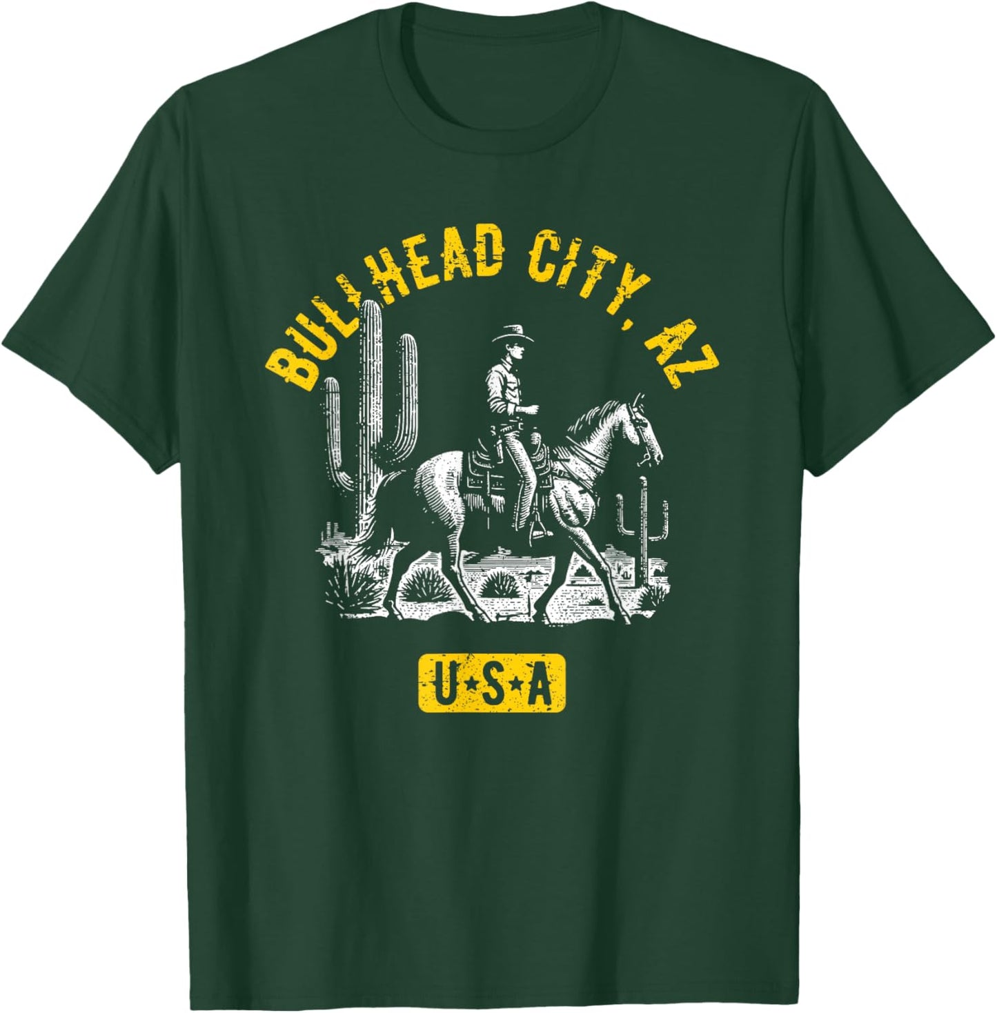Bullhead City AZ USA Cowboy Horse Distressed Style Design T-Shirt - T-Shirt | Forest